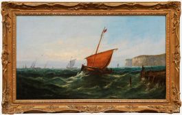 Framed 19th Century Oil - Sailing Off the Coast