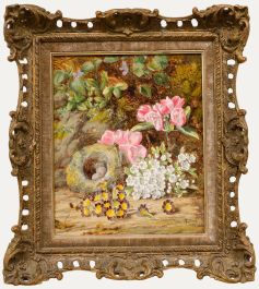 Thomas Collins (1835-1893) - Framed 1874 Oil, Still life with Bird's Nest