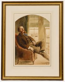 Framed 1856 Watercolour - Man by the Window