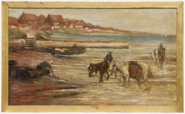 Attrib. Thomas Eyre Macklin (1867-1943) - Oil, Mussel Gatherers with Ponies