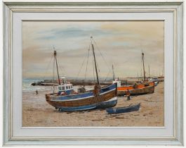 Eric Wale (1916-2001) - Framed 20th Century Oil, Beached Boats