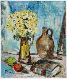 Jose Biesemans - 20th Century Oil, Still Life with Yellow Daisies
