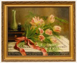 Ida Cooper - Framed 1910 Oil, Still Life with Tulips