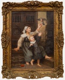 Alexandre Le Bihan (1837-1924) - Late 19th Century Oil, Releasing the Bird