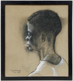 T.C. Watkins - Framed 1953 Charcoal Drawing, Portrait of a Boy from Accra
