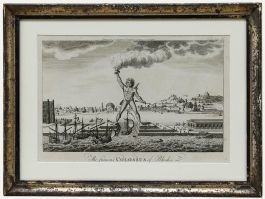 18th Century Engraving - The Famous Colossus of Rhodes