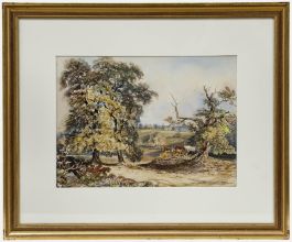 Framed 19th Century Watercolour - A Walk in the Countryside