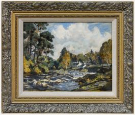 Ernest Higgins Rigg (1868-1947) - Mid 20th Century Oil, Cottages by the River