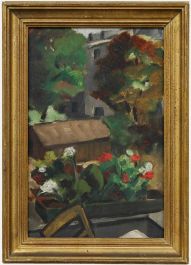 Framed Mid 20th Century Oil - Geraniums on the Balcony