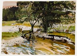 20th Century Mixed Media - Ducks by the Pond