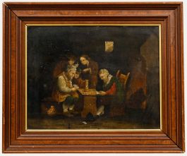 Framed 19th Century Oil - A Game of Cards at the Inn