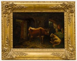 Hermann Wolff - Framed Late 19th Century Oil, In the Cowshed