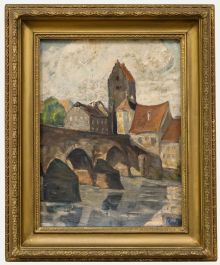 Early 20th Century Oil - Old Town Bridge