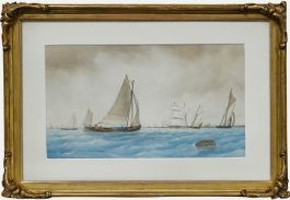 Framed 19th Century Watercolour - Sailboats at Sea