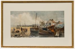 Framed Early 20th Century Watercolour - Tending to the Nets