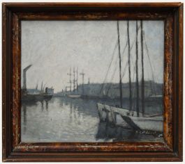 Roger Gradvol - Mid 20th Century Oil, Boats in Port