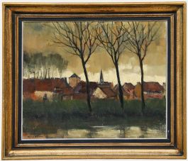 Michel Dutrieu (1910-1993) - Mid 20th Century Oil, The River Bank