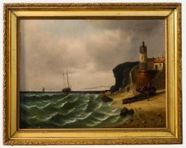 Framed 19th Century Oil - The Return of the Fishermen