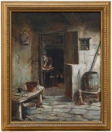 David Wood Haddon (1859-1914) - Late 19th Century Oil, Through the Cottage Door