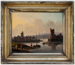 Framed 19th Century Oil - Harbour at Dusk