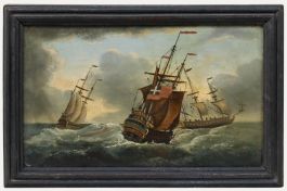Circle of Peter Monamy (1681-1749) - Framed Oil, A Naval Engagement