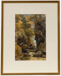 Framed Early 20th Century Watercolour - Through the Gorge