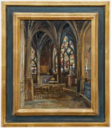 Framed Early 20th Century Oil - The Interior of Saint-Séverin Church