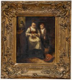 After Nicolaes Maes (1634-1693) - Dutch School Oil, Woman Scraping Parsnips