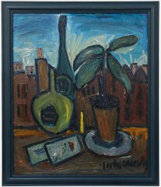 Guta Vardy (1927-1992) - Framed Oil, Still Life with Potted Sapling