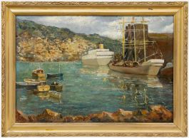 Kay Cathcart - Framed 1936 Oil, Madeira Harbour