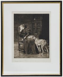 Briton Riviere (1840-1920) - Photogravure, Lady Tennyson & her Wolfhound