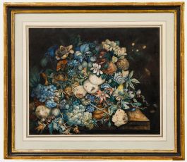 Framed 19th Century Watercolour - Still Life with Flowers and Insects