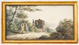 19th Century Watercolour - A Chat Beside the Coach