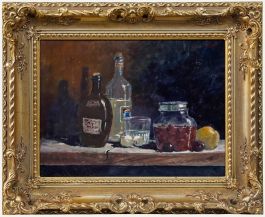 Arvind Limaye - Framed 20th Century Oil, Study of Glass Bottles & Fruit
