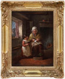 Attrib. Thomas Webster (1800-1886) - Framed 19th Century Oil, The Lesson