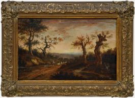Framed Flemish School Early 19th Century Oil - Shepherd & Flock on a Path