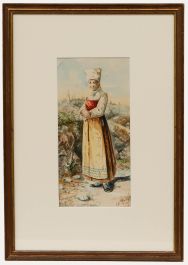 D. Lari - 1880 Watercolour, Young Girl in Traditional Dress