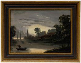 Framed Early 20th Century Oil - Boating at Dusk