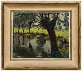J. Devattere - Framed Mid 20th Century Oil, Lake Surrounded by Willows