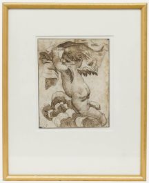 Franz Sales Weiss (1773-1824) - Framed Pen and Ink Drawing, Angel on a Cloud