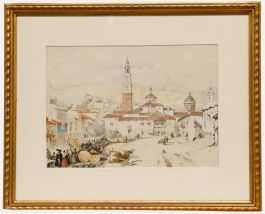Mid 19th Century Watercolour - Spanish Town Scene