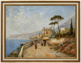 Attrib. Karl Theodor Wagner (1856-1921) - Framed Oil, Amalfi Coastline