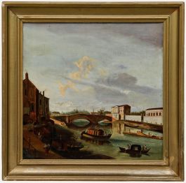Framed 19th Century Oil - Italian Waterway