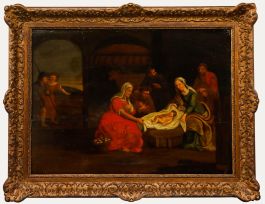 European School Early 19th Century Oil - The Nativity