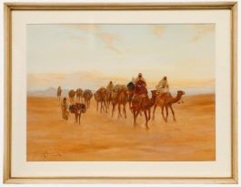 Arthur Keith - Early 20th Century Gouache, Travelling by Camel
