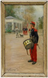 Eugene Chaperon (1857-1938) - Framed 1904 Oil, The Drummer Boy