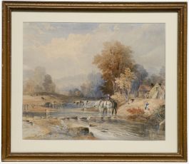 19th Century Watercolour - The River Crossing