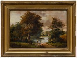 British School 19th Century Oil - Fishing at Dusk