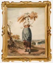 Framed 19th Century Aquatint - Collecting the Harvest