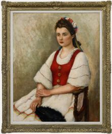 René Mallet (1891-1960) - French School Oil, Portrait of a Lady in Folk Dress